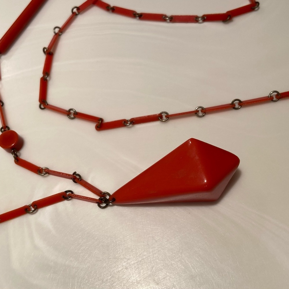 Vintage 20s Art Deco Coral Celluloid Flapper Necklace Catalin Bakelite Beaded - Picture 5 of 8